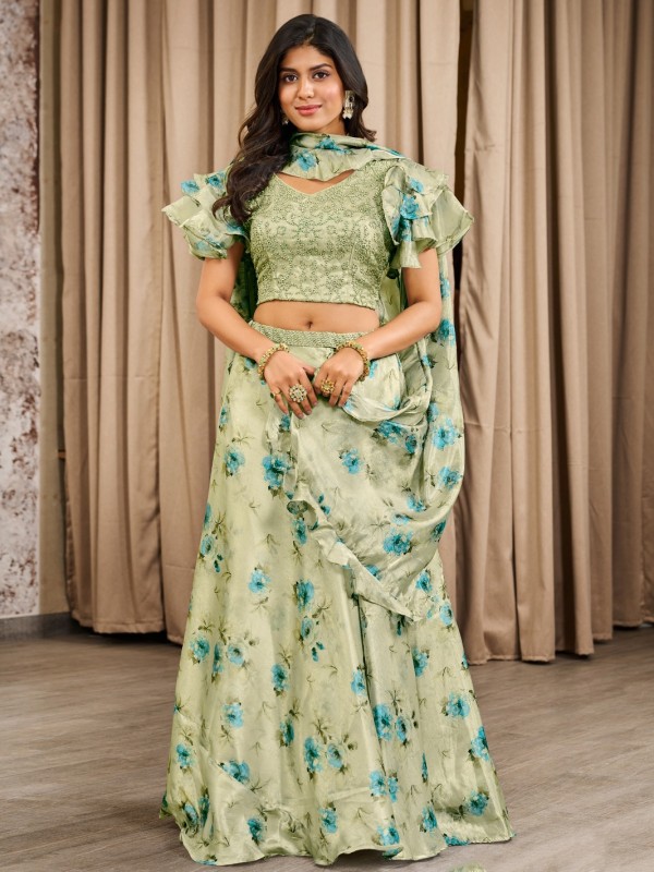 Crape  Party Wear Crop Top  In Green color With Embroidery Work 