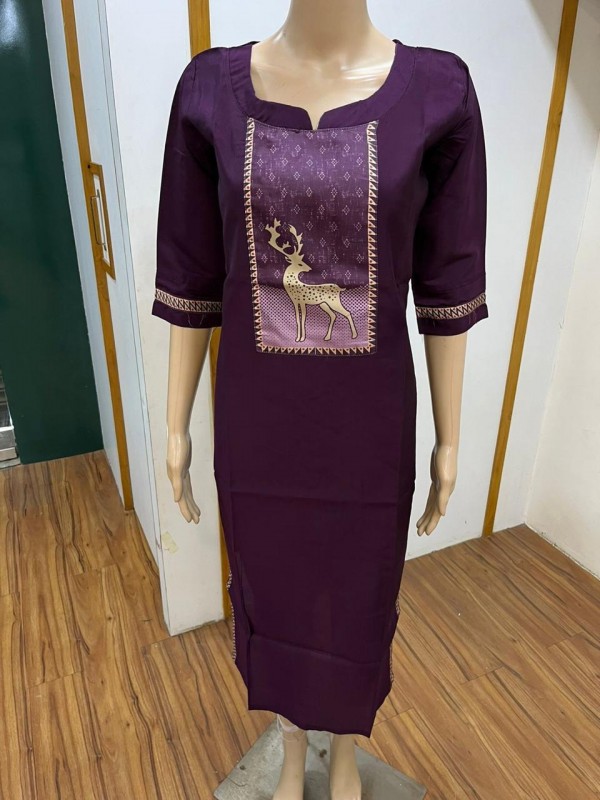 Cotton Silk Casual Wear Kurti in Purple Color 