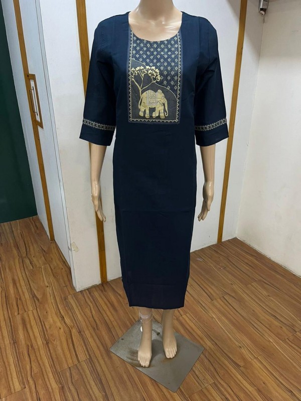 Cotton Silk Casual Wear Kurti in Teal Color 
