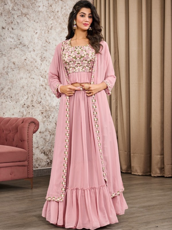 Georgette  Party Wear Crop Top  In Pink color With Embroidery Work 