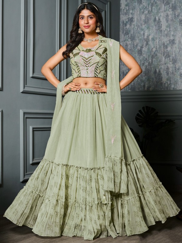 Georgette  Party Wear Crop Top  In Green color With Embroidery Work 