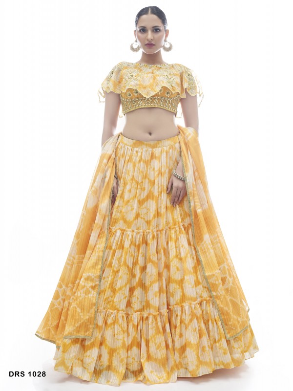 Jacquard Fabrics Party Wear  Lehenga in Yellow Color With Embroidery Work 
