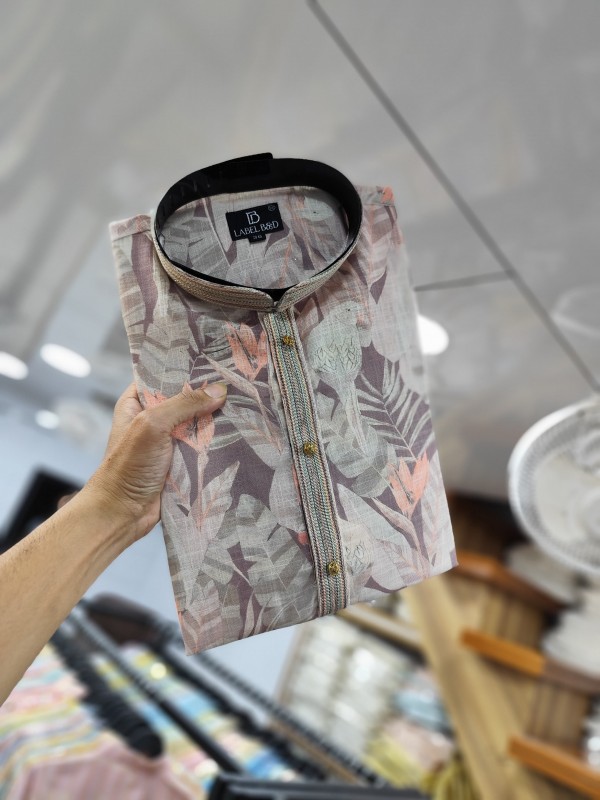 Lenin Silk Kurta set in Mutli Color with Digital Print 