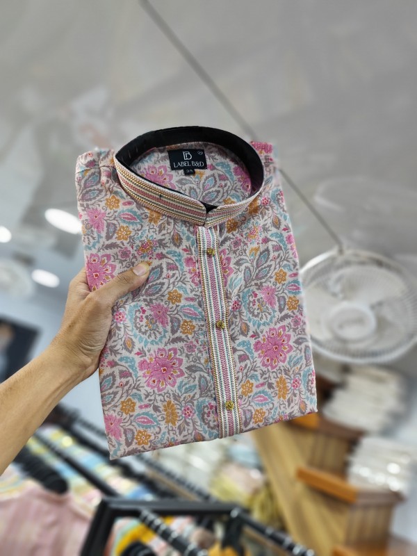 Lenin Silk Kurta set in Mutli Color with Digital Print 