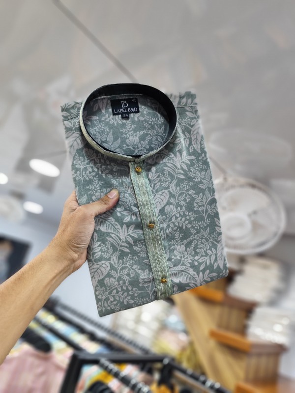 Lenin Silk Kurta set in Light Green Color with Digital Print 