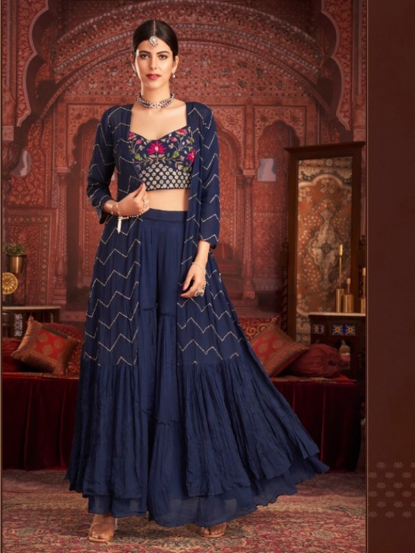 Geogratte  Party Wear  Readymade plazo In Blue Color With Embroidery Work