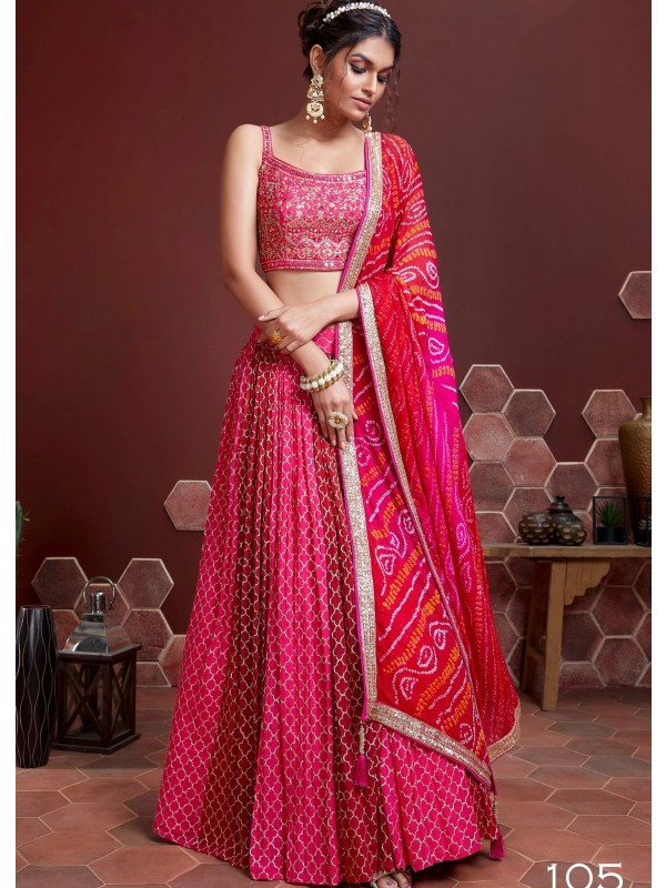 Chinnon Silk Party Wear Lehenga In Pink Color With Embroidery Work