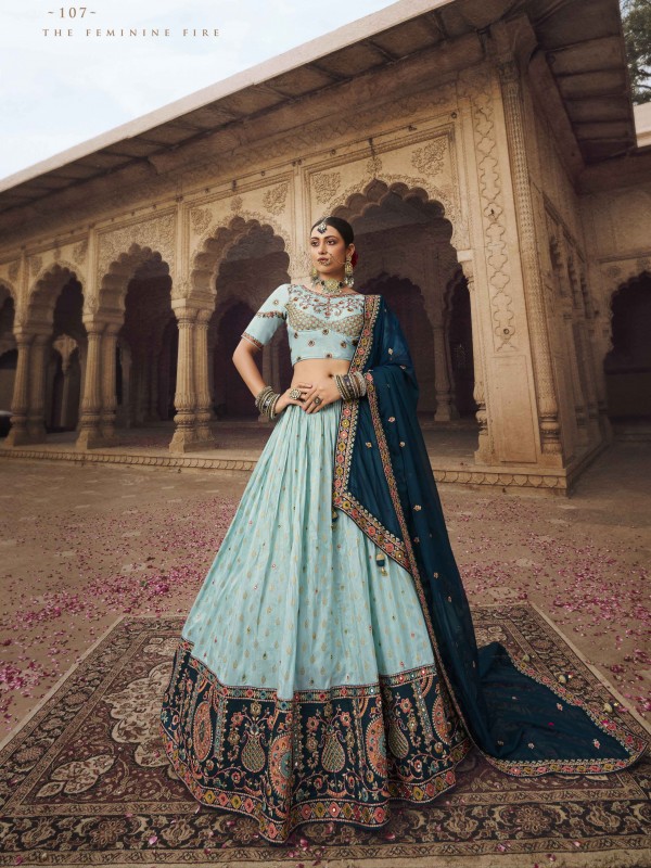 Viscose Silk  Wedding Wear Lehenga In Blue Color  With Embroidery Work