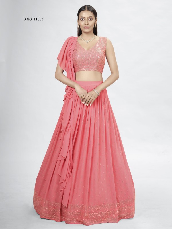Georgette  Party Wear Lehenga In Pink With Embroidery Work