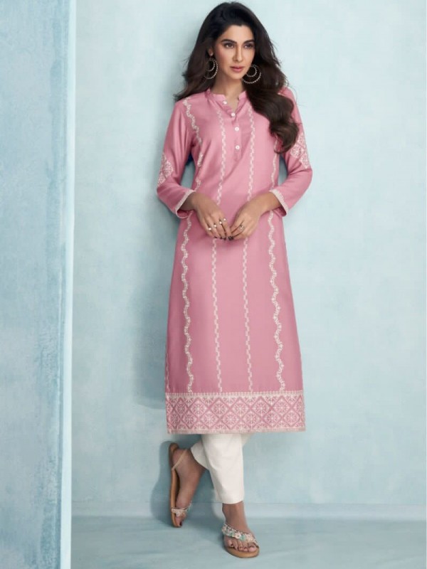 Reyon Viscose in Pink Color with  Embroidery Work