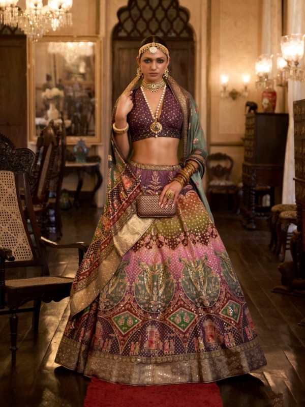 Pure Banarasi Silk Wedding Lehenga in Multi Color With Embroidery  work