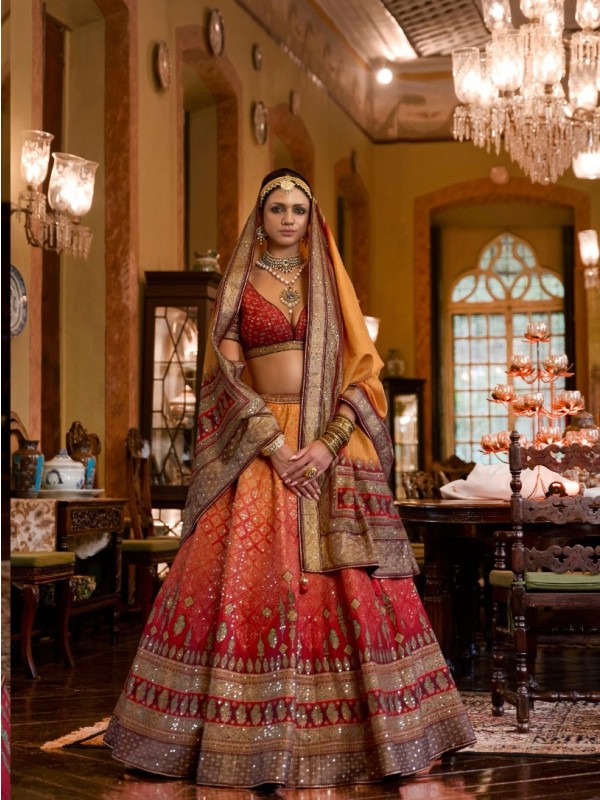 Pure Rajwadi Silk Wedding Lehenga in Multi Color With Embroidery  work
