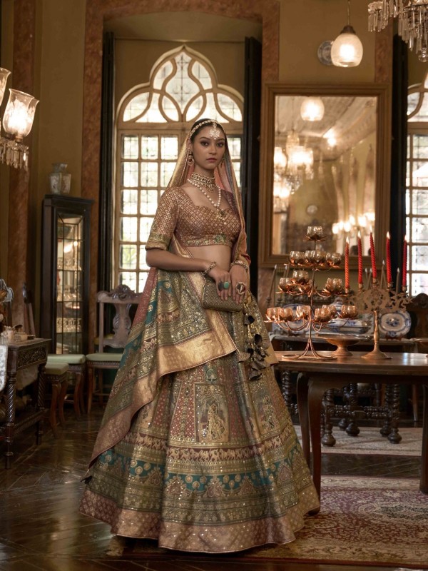 Pure  Rajwadi Silk Wedding Lehenga in Multi Color With Embroidery  work