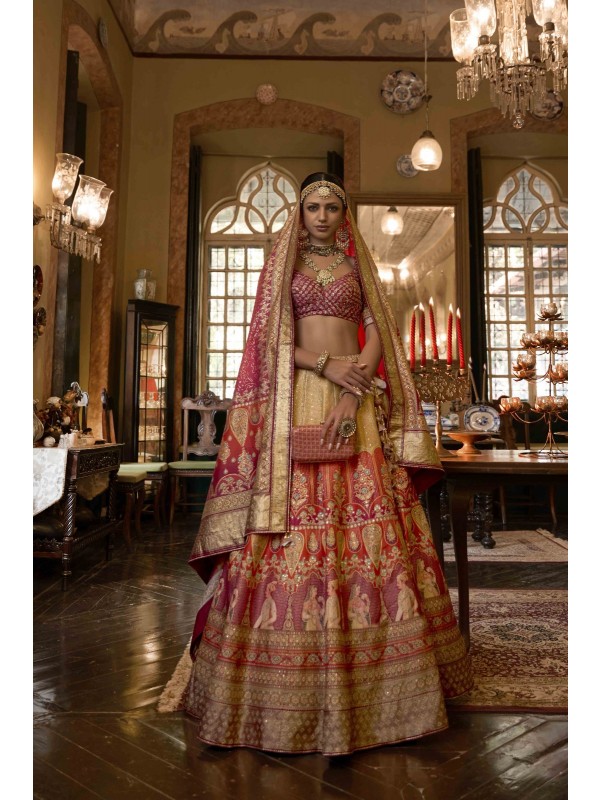 Pure  Rajwadi  Silk Wedding Lehenga in Multi Color With Embroidery  work