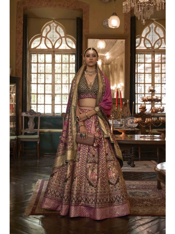Pure  Rajwadi  Silk Wedding Lehenga in Multi Color With Embroidery  work