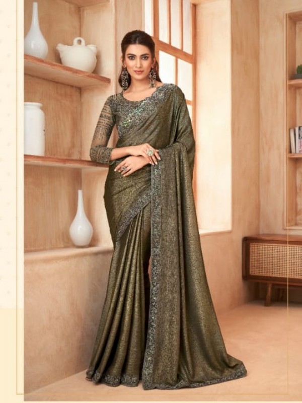 Chiffon Georgette Party Wear  Saree In Brown Color With Embroidery Work