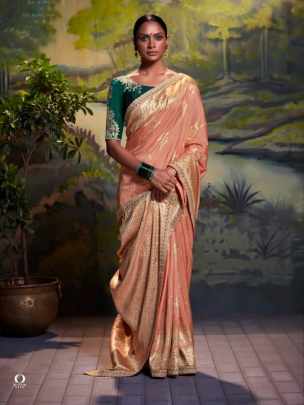Dola Silk Party Wear Saree In Peach Color With Embroidery Work 