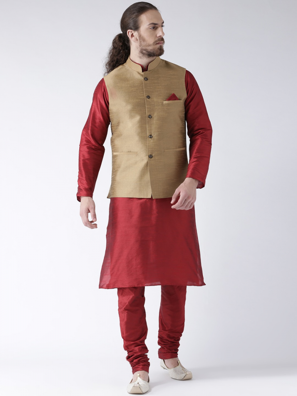 Heritage Silk  ReadymadeKoti Kurta set in Maroon & Copper Gold 
