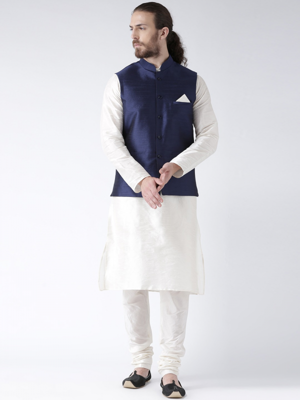 Heritage Silk  ReadymadeKoti Kurta set in White & Blue 