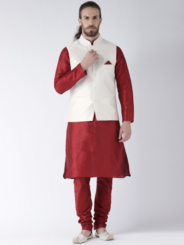 Heritage Silk  ReadymadeKoti Kurta set in Maroon & White 