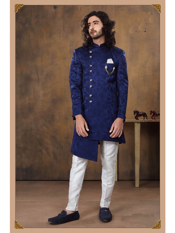 Heavy Imported Silk IndoWestern Ready Made Dress in Navy Blue 