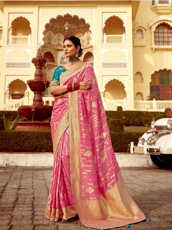 Pure Dola Silk Party wear Saree In Pink Color with Embroidery Work
