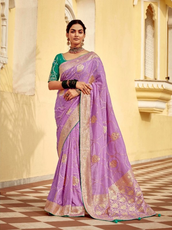 Pure Dola Silk Party wear Saree In Lovender Color with Embroidery Work