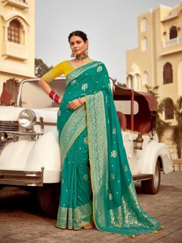 Pure Dola Silk Party wear Saree In Green Color with Embroidery Work