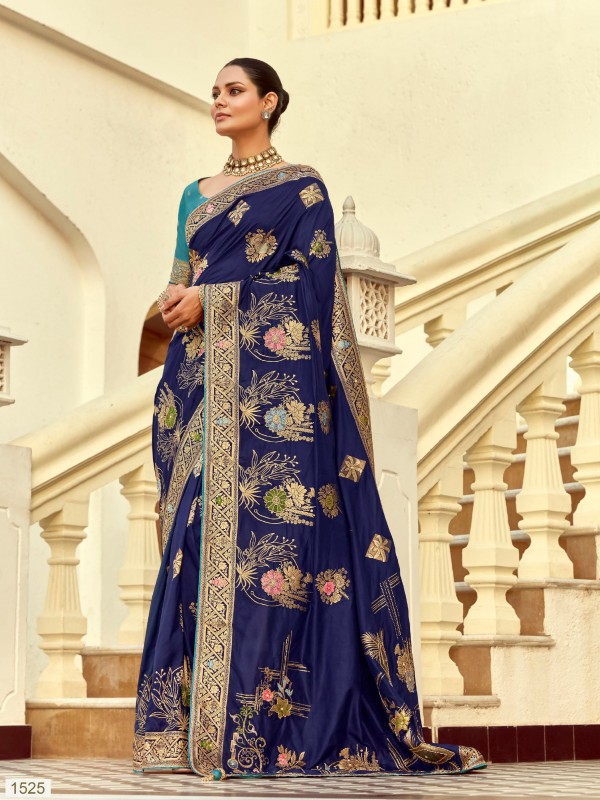 Fancy Silk Party wear Saree In Blue Color with Hand Work