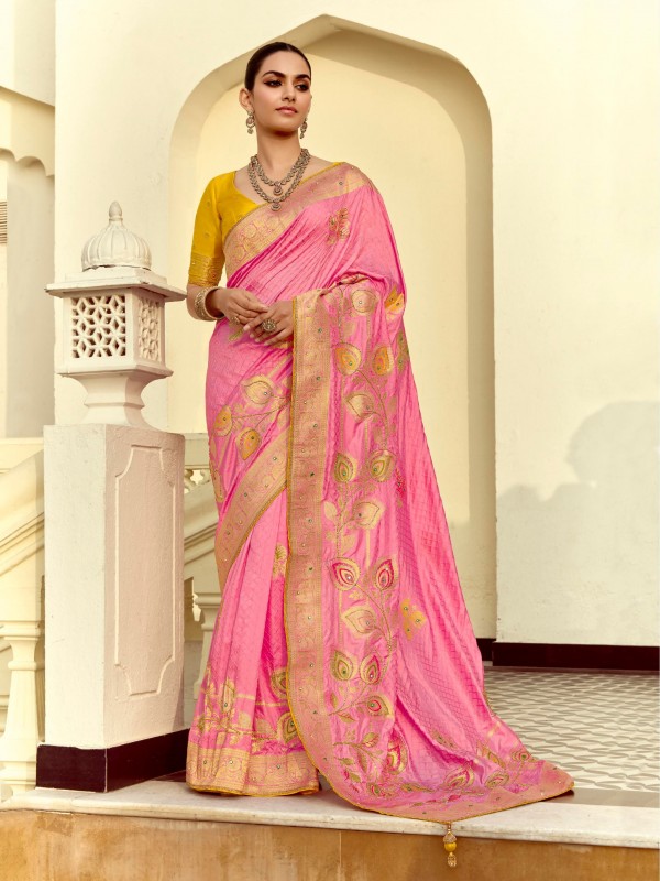 Fancy Silk Party wear Saree In Pink Color with Hand Work