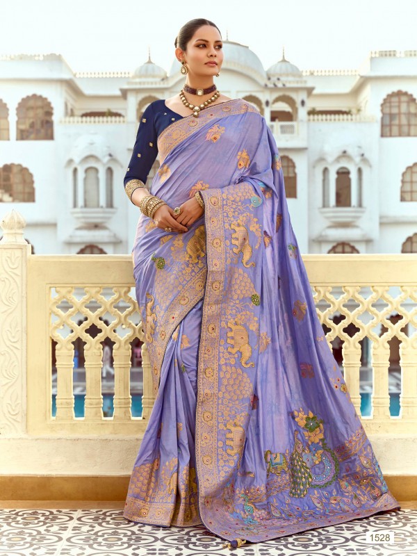 Fancy Silk Party wear Saree In Lavender Color with Hand Work