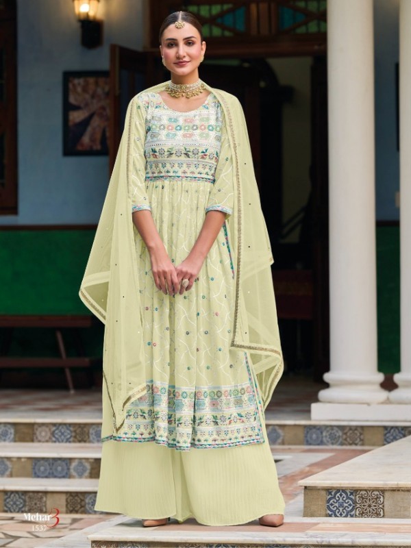 Real  Georgette Party Wear Plazzo Green Color with  Embroidery Work