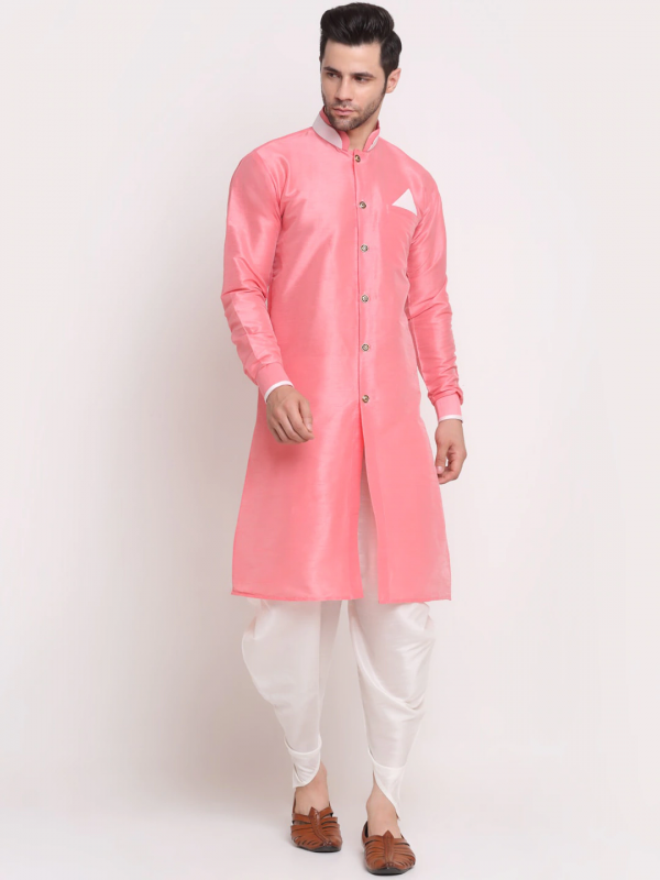 Heritge Silk Readymade Dhoti Kurta in Light Pink 