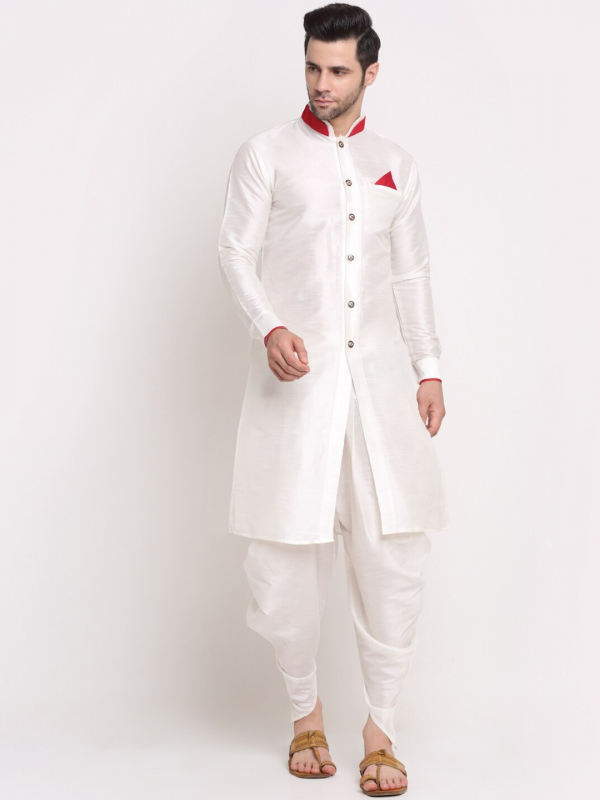 Heritge Silk Readymade Dhoti Kurta in White