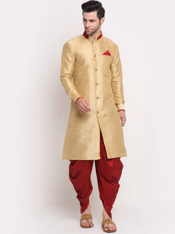 Heritge Silk Readymade Dhoti Kurta in Cream & Maroon