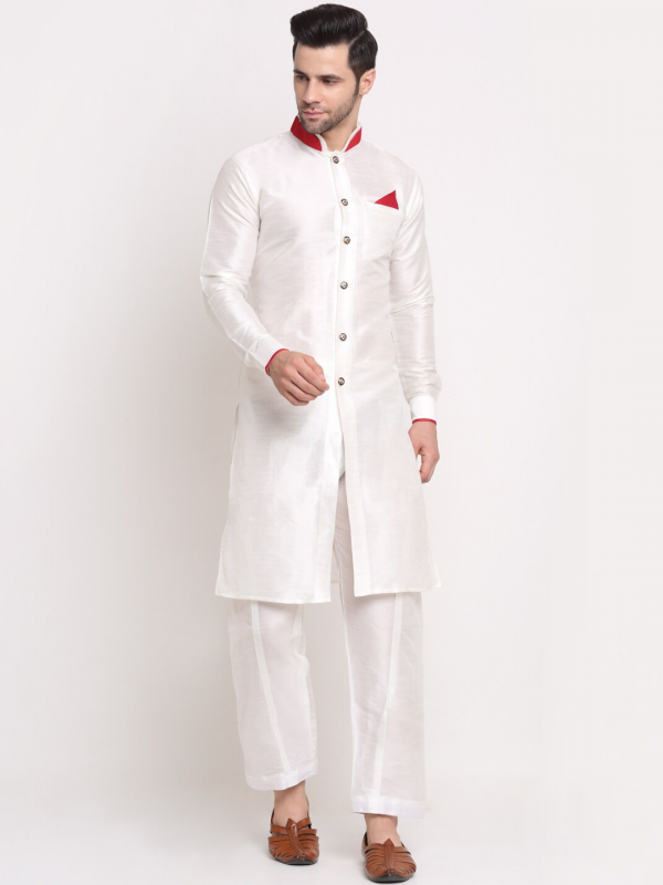 Heritge Silk Readymade Kurta in White