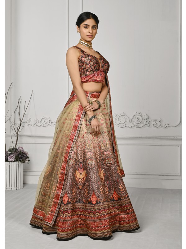 Pure Silk Wedding Lehenga in Multi Color With Embroidery  work