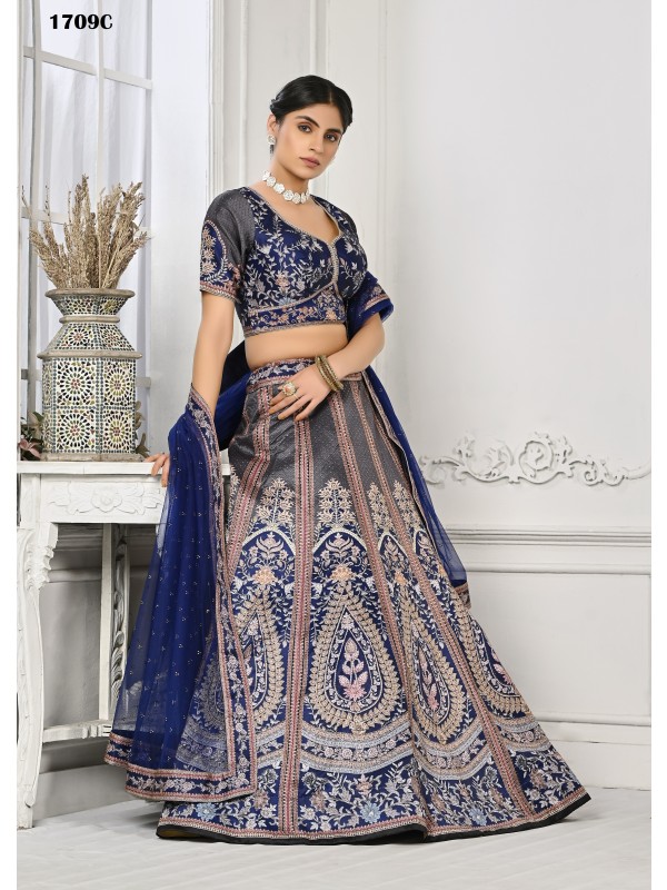 Pure Silk Wedding Lehenga in Light Blue Color With Embroidery  work