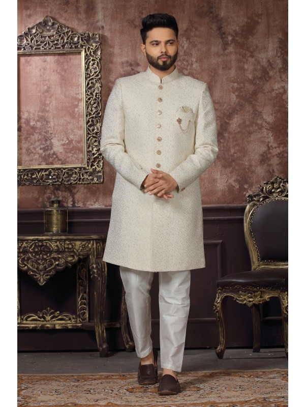 Heavy Imported Silk IndoWestern Ready Made Dress in Off white Color 