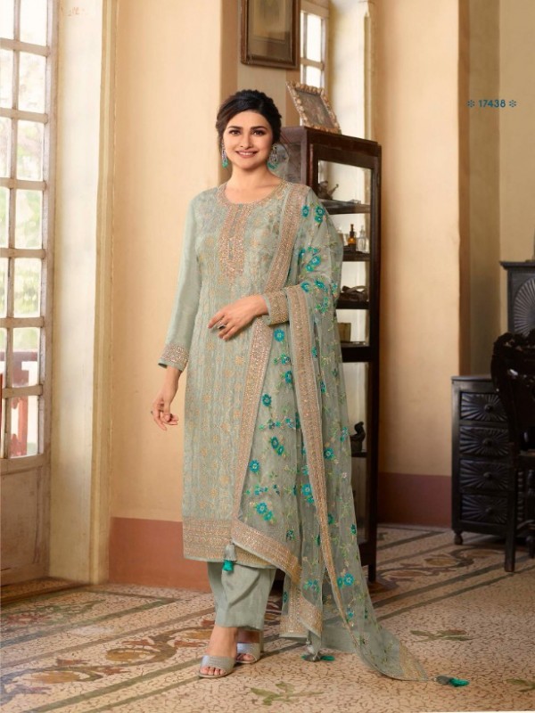 Dola Silk  Party Wear Suit In Grey With Embroidery Work 