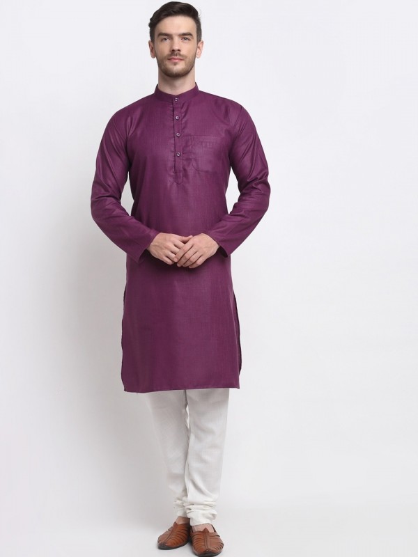 Cotton Silk Readymade Kurta set in Purple