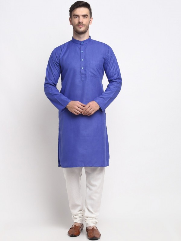 Cotton Silk Readymade Kurta set in Royal Blue 
