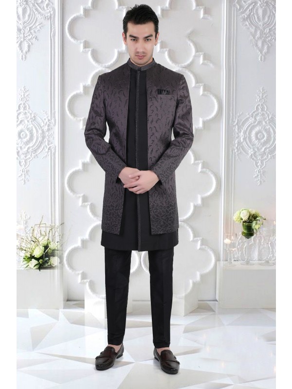 Heavy Imported Silk IndoWestern Ready Made Dress in Grey Color 