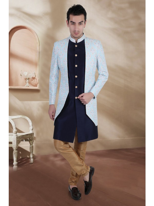 Heavy Imported Silk IndoWestern Ready Made Dress in Sky Blue Color 