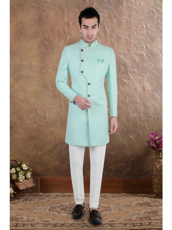 Heavy Imported Silk IndoWestern Ready Made Dress in Sky Blue Color 