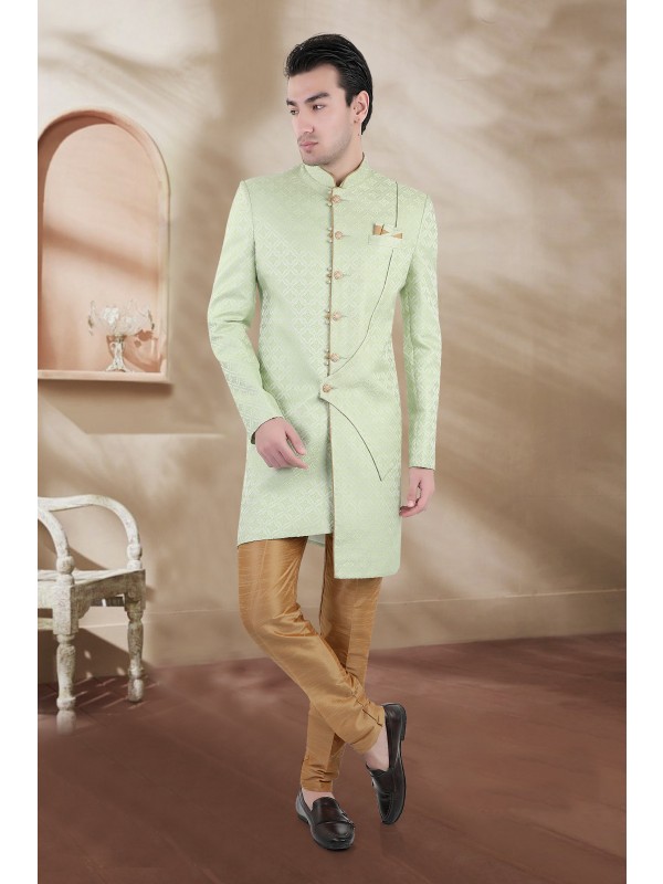 Heavy Imported Silk IndoWestern Ready Made Dress in Light Green Color 