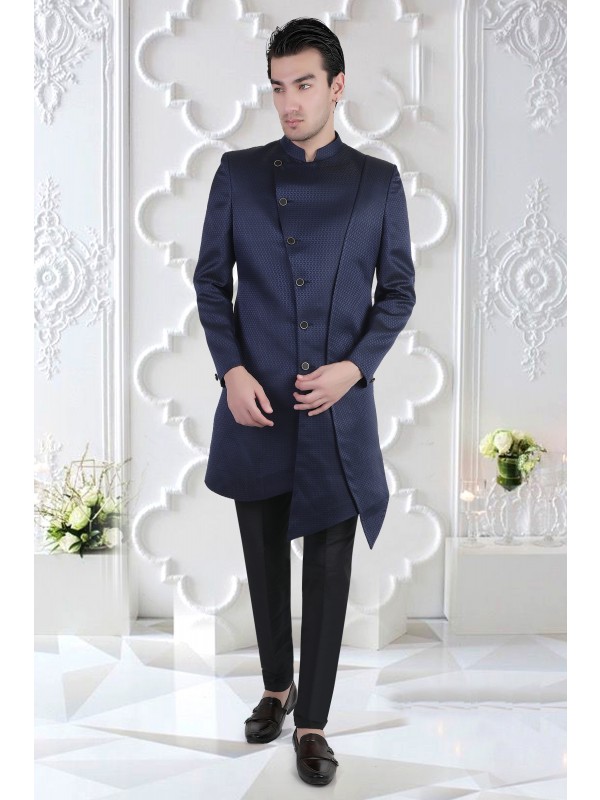 Heavy Imported Silk IndoWestern Ready Made Dress in Navy Blue Color 