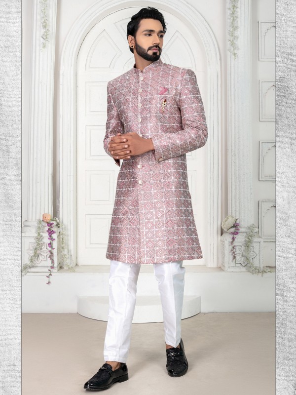 Pure Silk IndoWestern Ready Made Dress in Pink Color with Embroidery work 