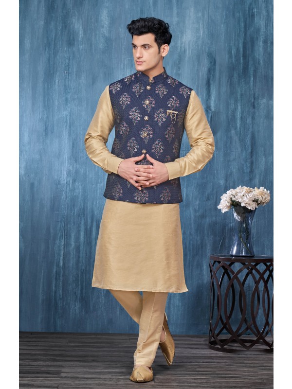 Jacquard Silk Function Wear Heavy Readymade Men's Kurta Paijama With Jacket 