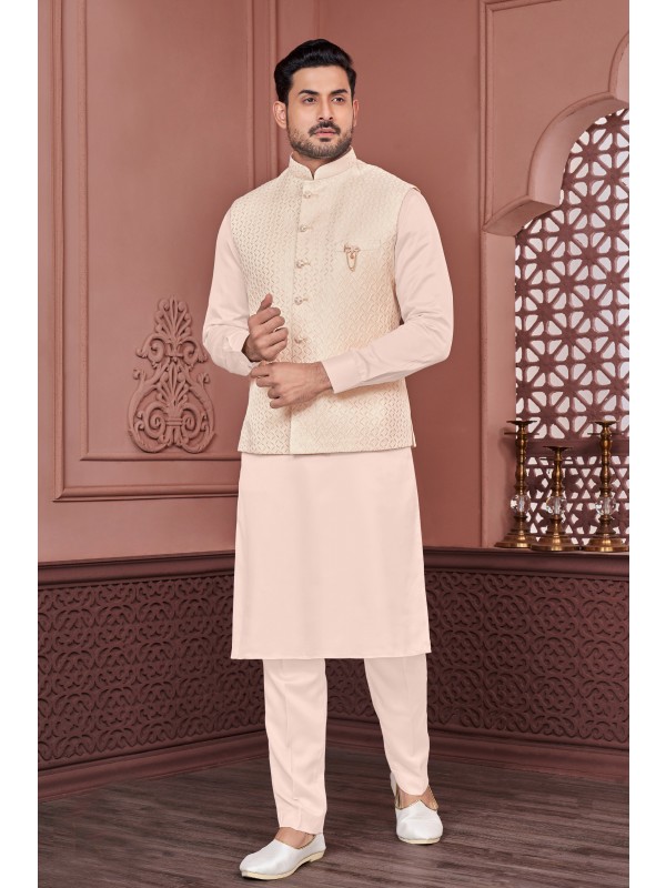 Jacquard Silk Function Wear Heavy Readymade Men's Kurta Paijama With Jacket 